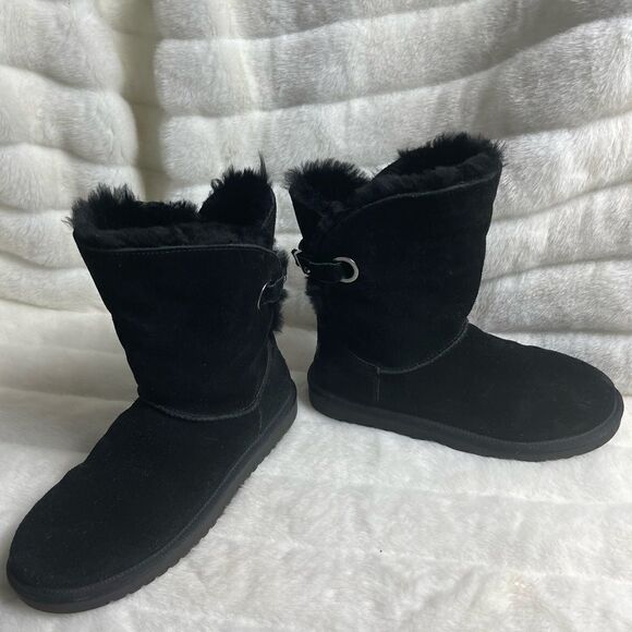 Kookaburra by Ugg black suede short boots with sheep skin lining  SZ10 - Picture 2 of 9